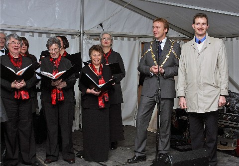 MP David Davies and Usk Mayor councillor Tony Kear officially open the Winter Festival with Newport Philharmonic Choir