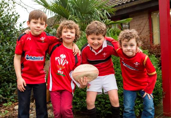 Budding rugby stars at Usk Church in Wales Primary School