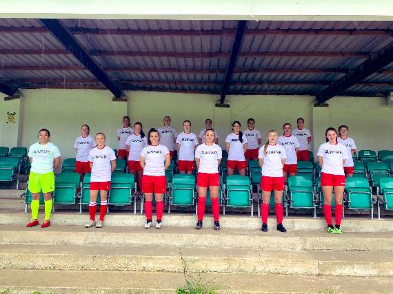 Abergavenny Women FC sporting their 'unfair' t-shirts after the FAW dropped them from the top tier in the league