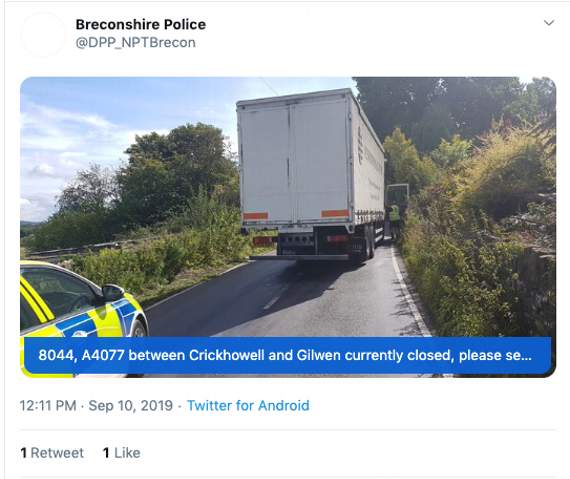 The tweet from Breconshire Police