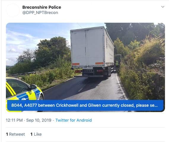 The tweet from Breconshire Police