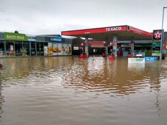 The A483 meets the A470 at Llanelwedd but the roads have been closed due to the Wye bursting its banks Picture by Richard Walters