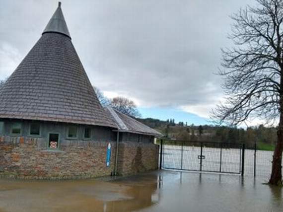 Flood water has reached the main gate at the Royal Welsh Showground in Llanelwedd Picture by Richard Walters