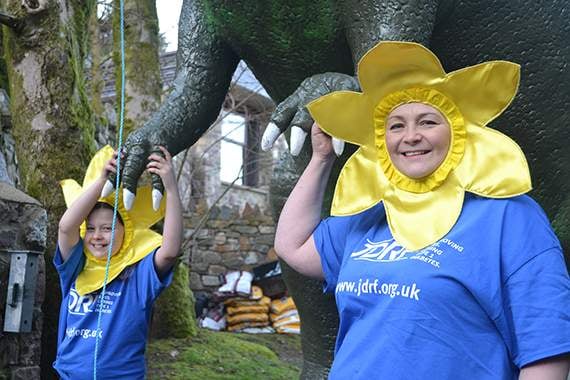 Lil and her mum Rachel during their visit to Dan yr Ogof to see the dinosaur