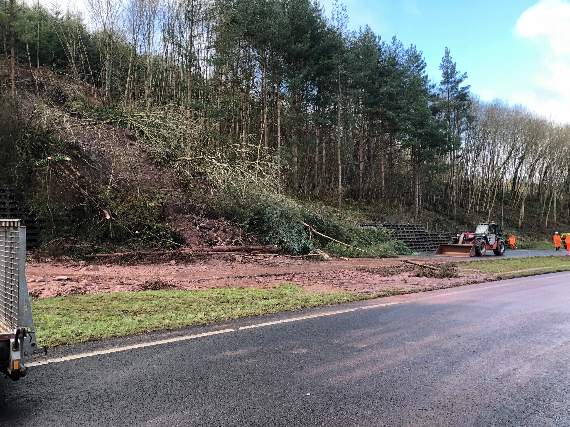 This photograph from the Brecon Roads Policing Unit shows the landslide on the Brecon bypass