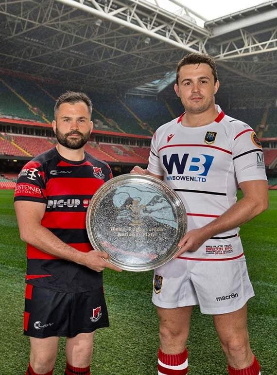 Bonymaen captain Andrew Pritchard, left, and Brecon skipper Ewan Williams. Only one of them can walk away with the plate on Sunday