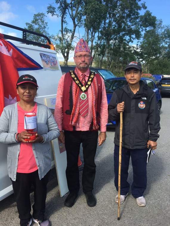 Mahadev with the Brecon town mayor