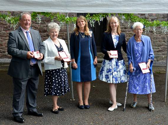 Left to right: Brian and Lorna Keylock, Lord Lieutenant of Powys Mrs Tia Jones, Catharine Sinnadurai and Margaret Sims. Photo: Diocese of Swansea and Brecon.