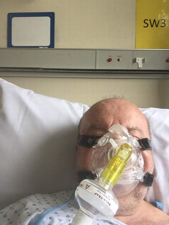 Nigel receiving treatment at Nevill Hall Hospital