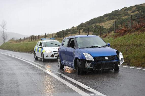 Accident on the Corris Bwlch where a Suzuki Car collided with a milk tanker lorry on Tuesday at about 12.13pm