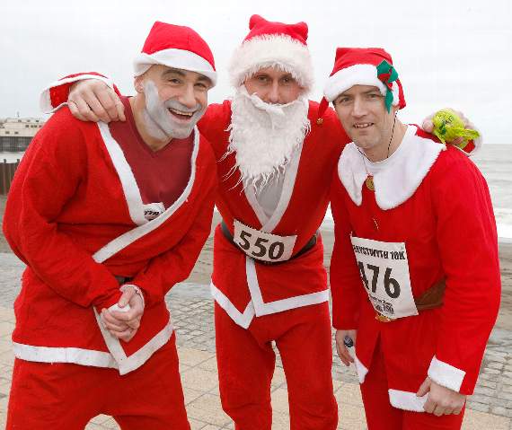 The three Santas: Daniel Llyr Howells, Rob Lawson and David Jones