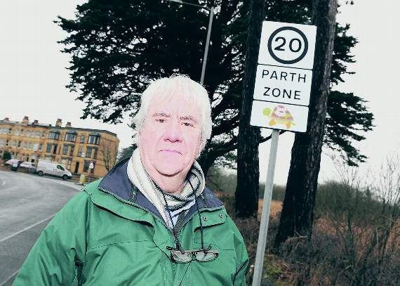 Pwllheli Town Cllr Myrddin Owen pictured at the area of town which speeding cars are a big concern to him and many locals