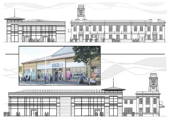 An artist's impression of the plans. Inset: The current store