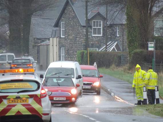 The road between Tywyn and Bryncrug was also heaviliy affected by the bad weather.