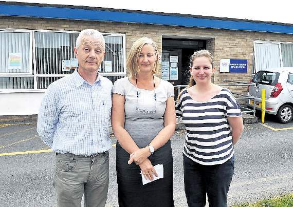 Dr Terry Taylor, Beverley Williams and Dr Faye Stockton outside the Tywyn Health Centre