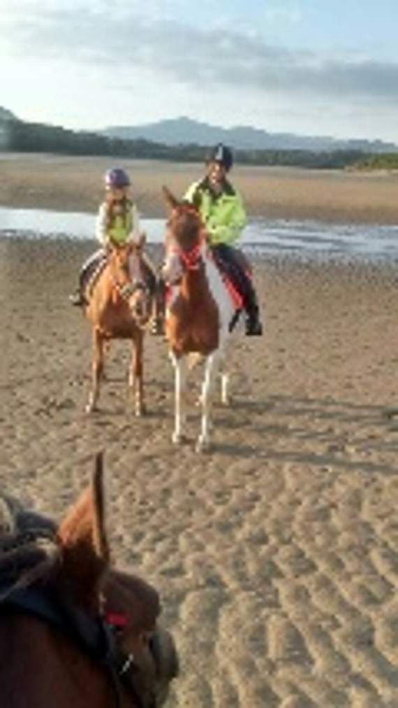 Denise Meldrum on her horse Missy with her granddaughter, Ruby Meldrum and pony Amber