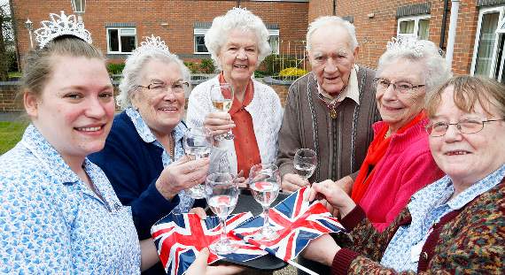 Pictured at Hafan y Waun are, from left: Ayshling Robbins, care assistant; residents Tegwen Jones, Blodwen Thomas and Jeff and Beryl Stone; Linda Levanowitz, care assistant