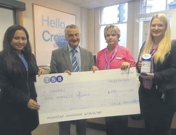 TSB Aberystwyth have donated £100 to local charity Hospice At Home Aberystwyth Volunteering. From left: Sunita Pradhan, local banker; Dr A T Axford, chairman of HaHav; Karen Dolan, branch manager; and Catrin Jones, local manager