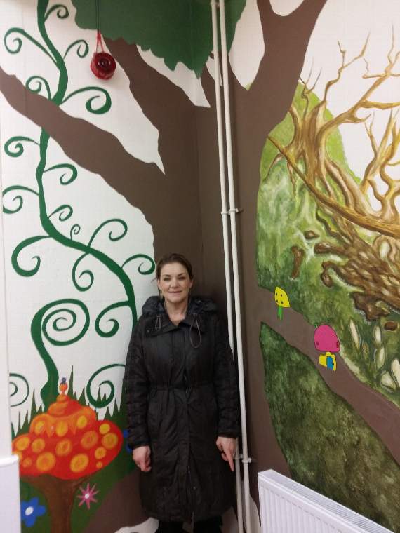 Monique Sandercombe-Burr inside the newly renovated toilets at Ysgol Treferthyr in Criccieth