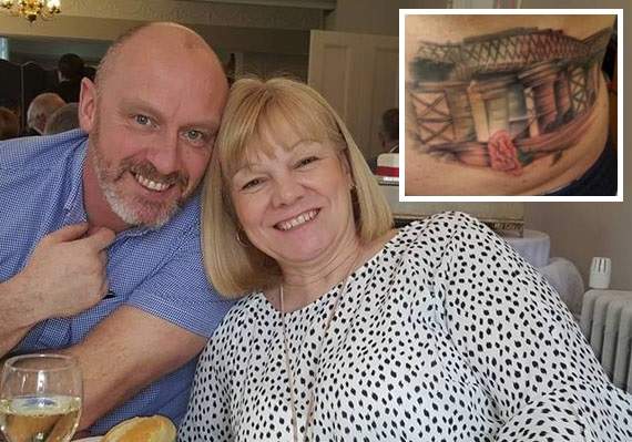 Carole and Mike Shaw and inset, the tattoo