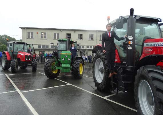 Dylan, Evan and Rhodri drove themselves to school in their tractors