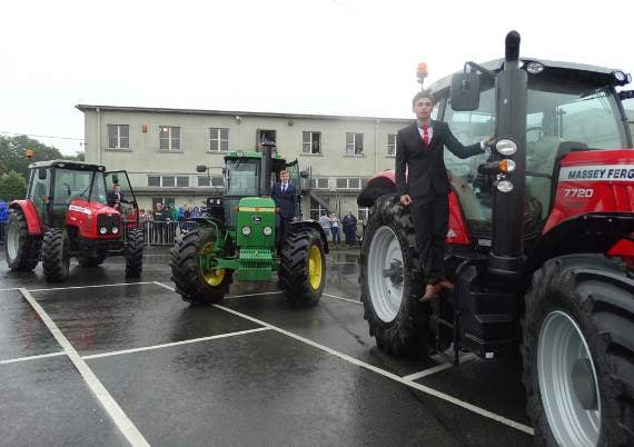 Dylan, Evan and Rhodri drove themselves to school in their tractors