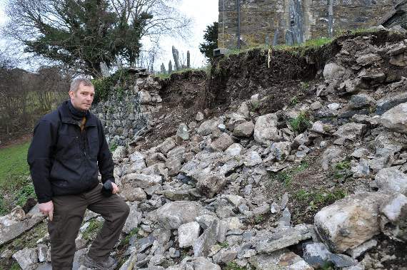 Nathan Brady pictured after the wall collapsed