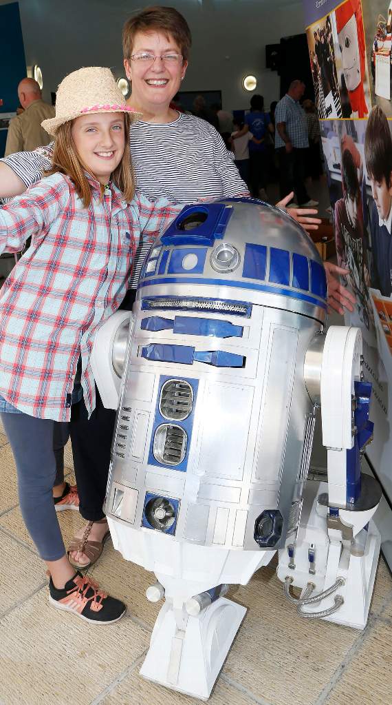 Pictured with R2D2 are Ffion and Jane Griffiths