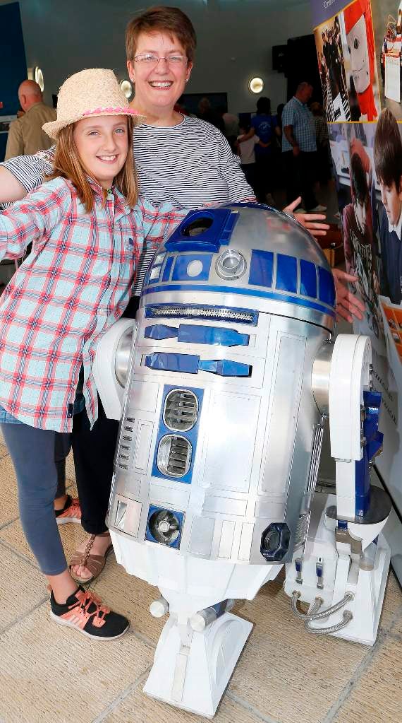 Pictured with R2D2 are Ffion and Jane Griffiths