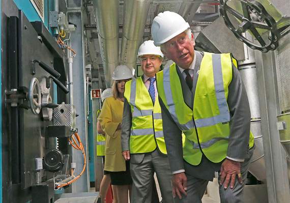 Prince Charles with James Neville, CEO at Volac International’s new biomass plant in Ciliau Aeron