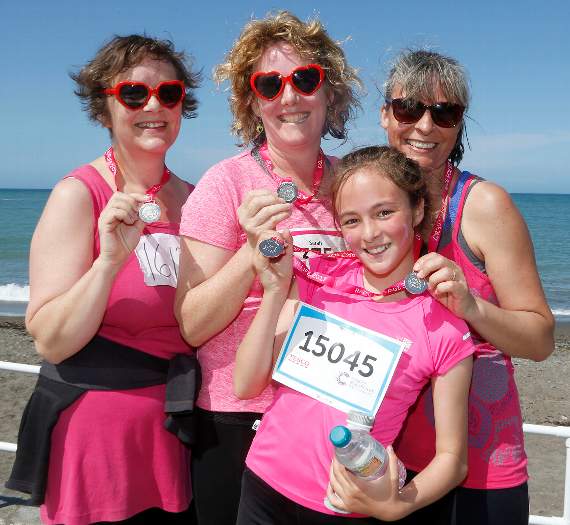 Becky Knight, Sarah McKenna, Poppy Roberts and Anna Bullen from the Dyfi Valley after completing the race