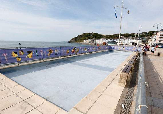 The closed paddling pool on Aberystwyth prom