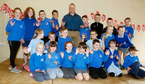 Ysgol Llanfarian pupils with Rev Nicholas Bee