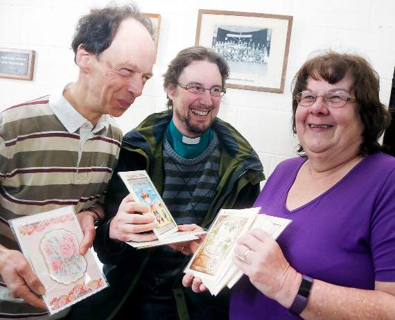 Llanfarian area committee fundraisers Trefor Jones and Ann Jones with Rev John-Daniel Laurence (centre)