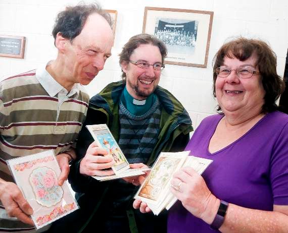 Llanfarian area committee fundraisers Trefor Jones and Ann Jones with Rev John-Daniel Laurence (centre)