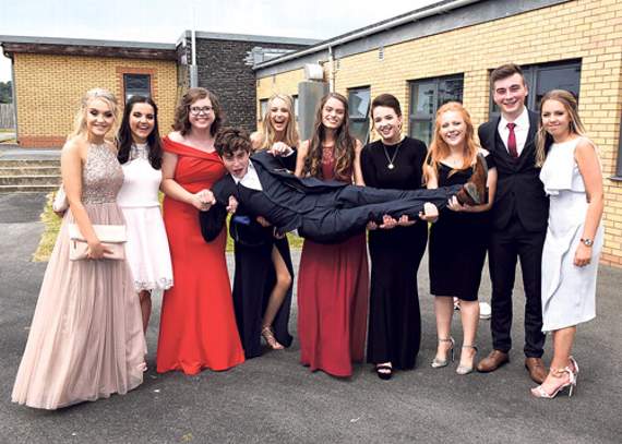 Group of Year 11 pupils during their end of year Prom. They then went on to Nant Gwrtheyrn to celebrate