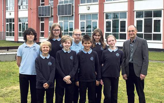 Ysgol Ardudwy, Harlech, Year 7 pupils Patrick Jenkins, Aaron Young, Mared Jones, Harrison Wright, Tamiya Rutter, Toby Clever, Natasha Cunnington-Holmes and Ciara Jones are hoping to convince their peers to help save money and protect the environment They are pictured with Cllr Dafydd Meurig, environment Cabinet member at Gwynedd Council