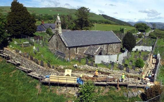Work to repair the graveyard wall at Llanegryn church is nearly complete