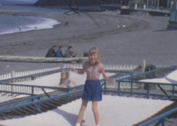 Victor H Williams’ daughter on a trampoline on Aberystwyth promenade in 1967