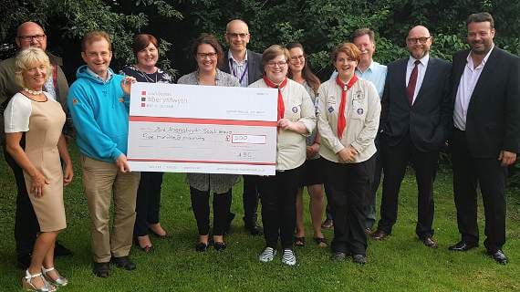 3rd Aberystwyth Scout Group presentation, from left: James Drew, Mearina James, Nicholas Shilton, Julie Grabham, Rhiannon Rees, John Glasby, Holly Davis, Hayleigh Routledge, Alice Davis, Tony Bates, Nigel Kennedy and Eddy Webb