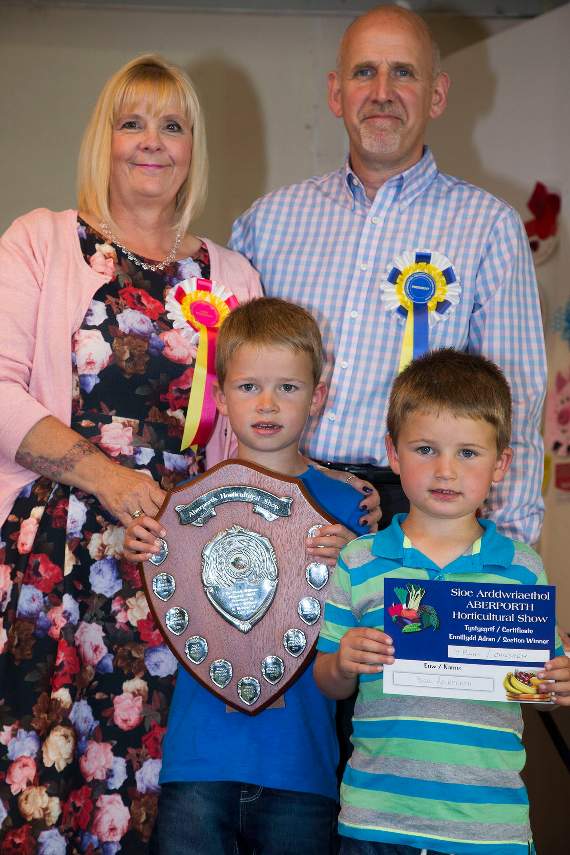 Steffan and Tomos Davies with the shield for the schools competition which was won by Ysgol Gynradd Aberporth
