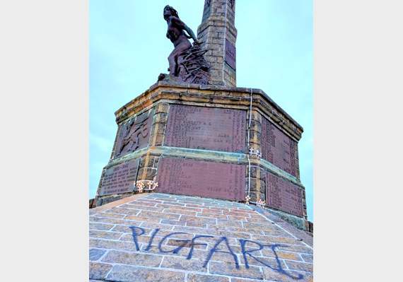 The word 'pigfart' was daubed on the war memorial in Aberystwyth