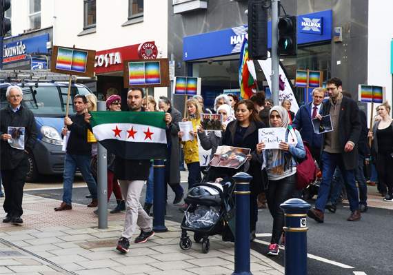 A march and demonstration of solidarity with civilians in war-torn Syria was held in Aberystwyth