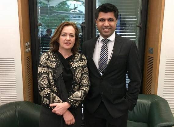 he Plaid Cymru MP with Raj Dhaliwal from Barclays