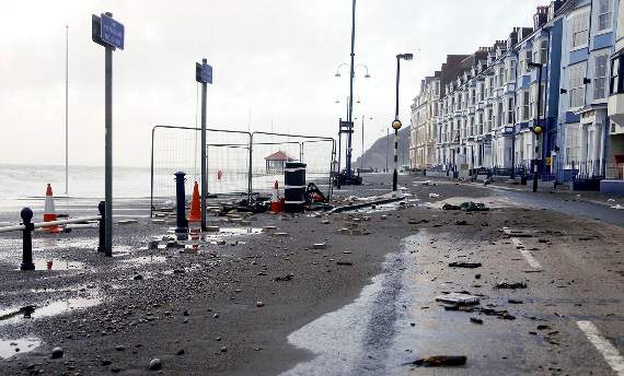 No damage was reported to the sea walls, new bandstand or Aberystwyth pier, but the huge waves carried a swathe of debris onto the promenade. 18DPJ11JAN25