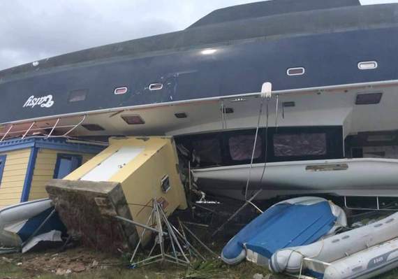 An upturned catamaran at Nanny Cay shows to the ferocious power of the hurricane
