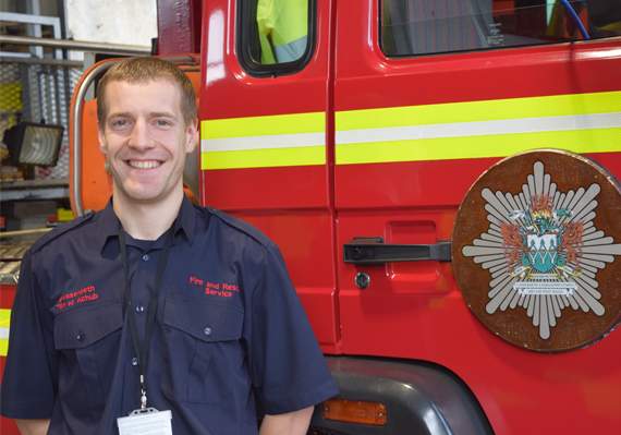 Jon lives, trains and works within 10 minutes of the fire station in Aberystwyth
