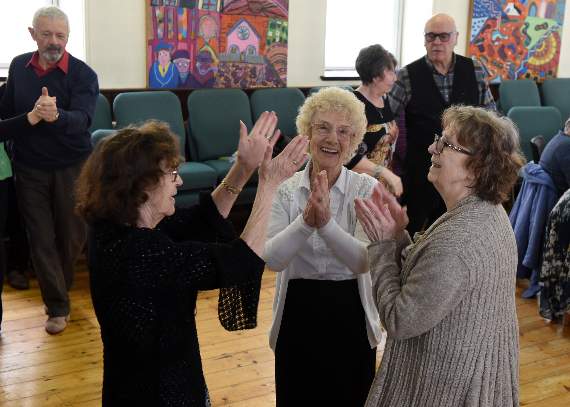 Maggie Odows, Olive Scott and Ann Gallie are pictured enjoying the dance last Monday afternoon