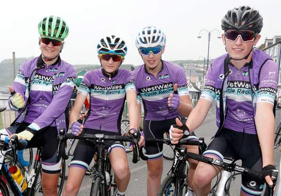 West Wales Cycling's Shannon Haird, Jack Ramsbottom, Dafydd Wright and Endaf Williams