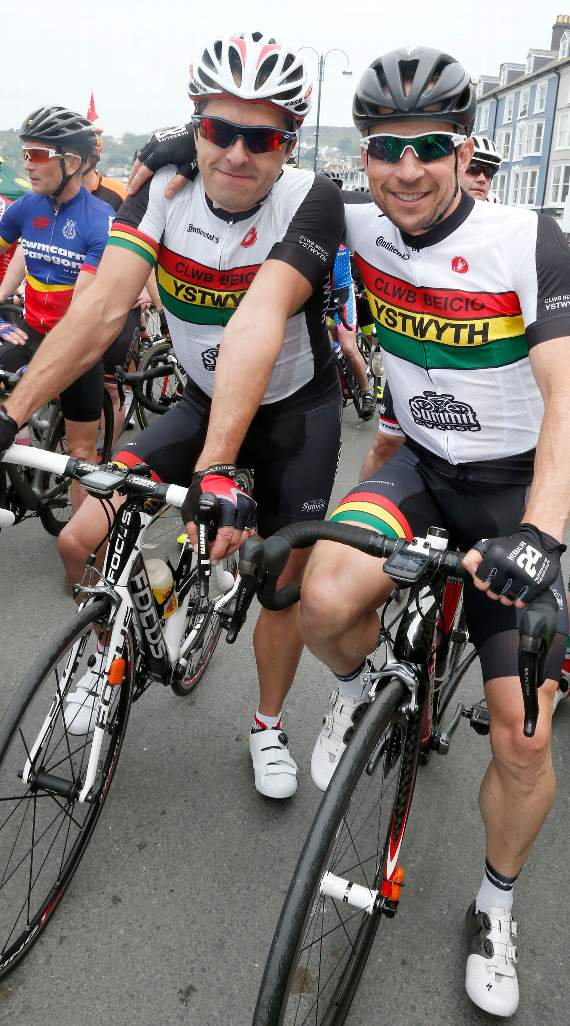 Pictured before the Welsh Criterium Championships Masters race are Wayne Maguire and Ieuan Andy Evans of Ystwyth Cycling Club